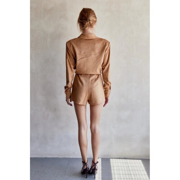 NWT Alexis Archers Romper Tan Vegan Suede Long Sleeve Size XS - Picture 7 of 10